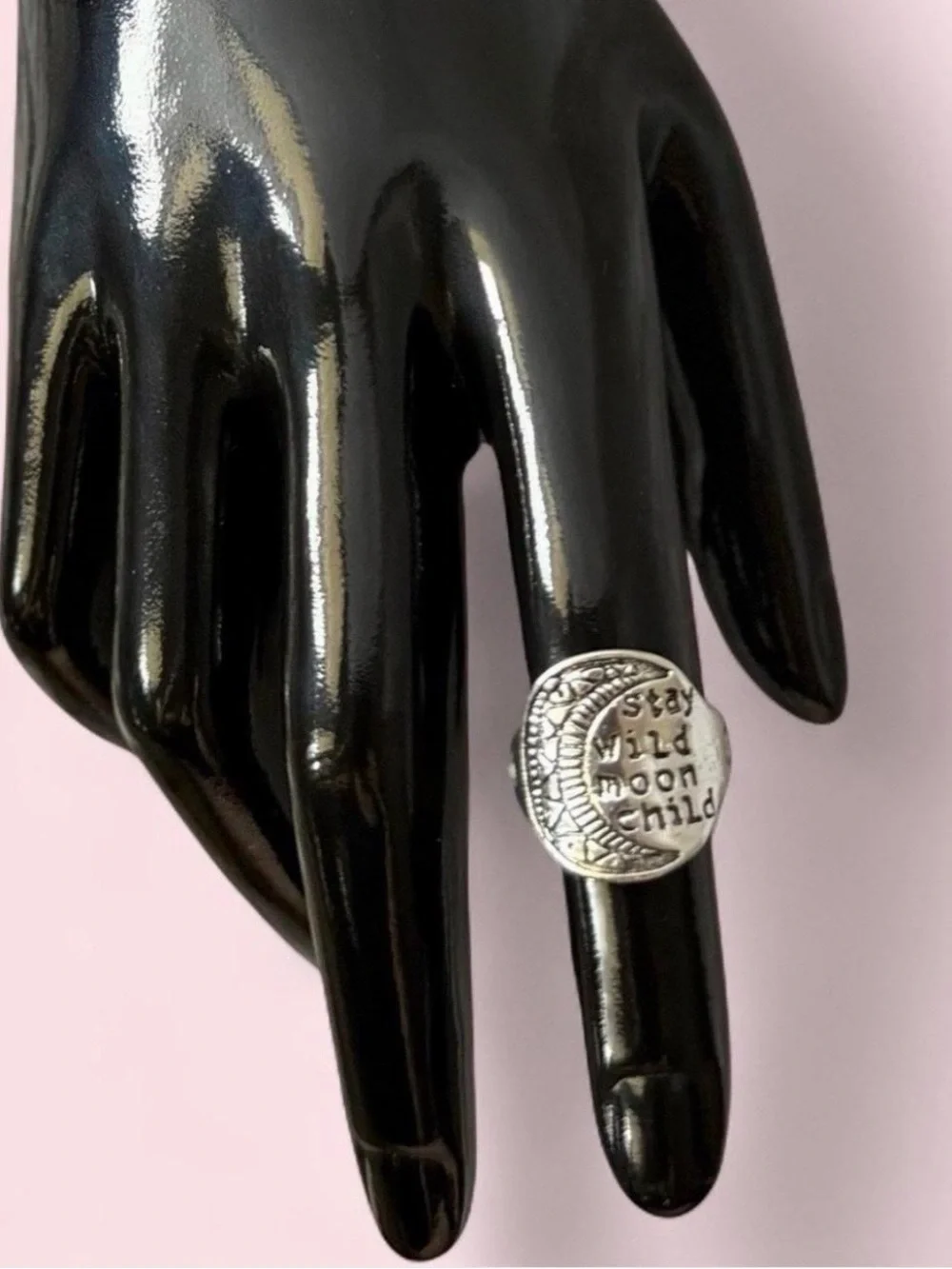 Stay Wild Moon Child 🌙 Celestial Silver Moon Free Spirit Mantra Ring ✨